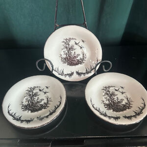 Aux Au Provence AUV2 black and white toile rooster pattern saucer